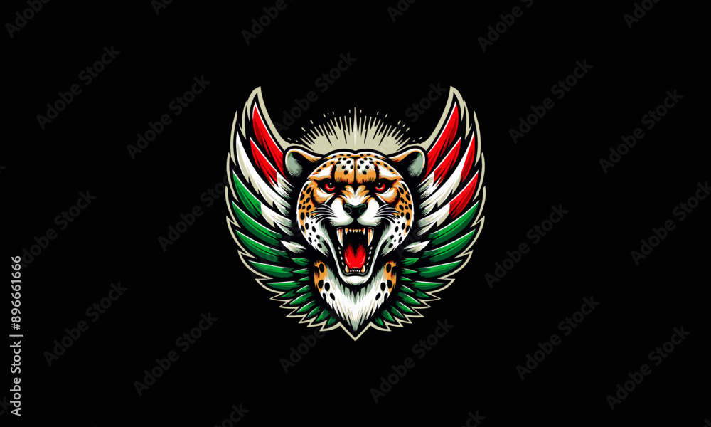 head cheetah with wings motif italy vector mascot design head cheetah with wings motif italy vector mascot design