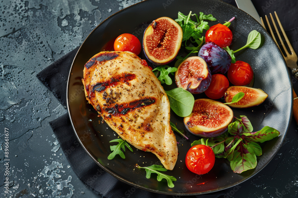 grilled chicken, figs, tomatoes. AI generative. grilled chicken, figs, tomatoes. AI generative.