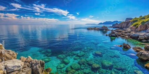 Endless blue seaside rockscape perfect for relaxation and serenity, seaside, rocks, blue, ocean, water, peaceful, tranquil