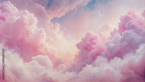 Fototapeta Naklejka Na Ścianę i Meble -  Abstract painting of soft pink clouds in background, abstract, painting, soft, pink, clouds, background, dreamy, textured, artistic