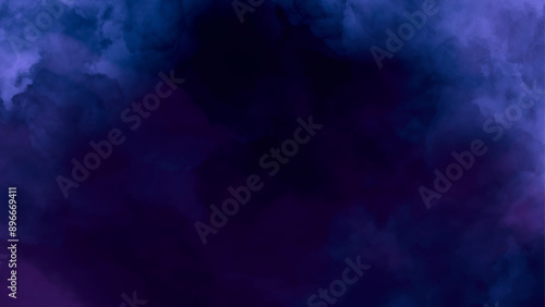 Hand painted abstract watercolor background in dark blue color. Smoke vape rain dark blue cloud and mist or smog fog exploding canvas background.