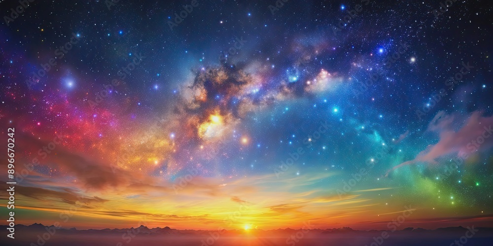 Fototapeta premium Colorful of a night sky filled with stars and vibrant hues , night sky, colorful,stars, vibrant, sky, celestial, galaxy
