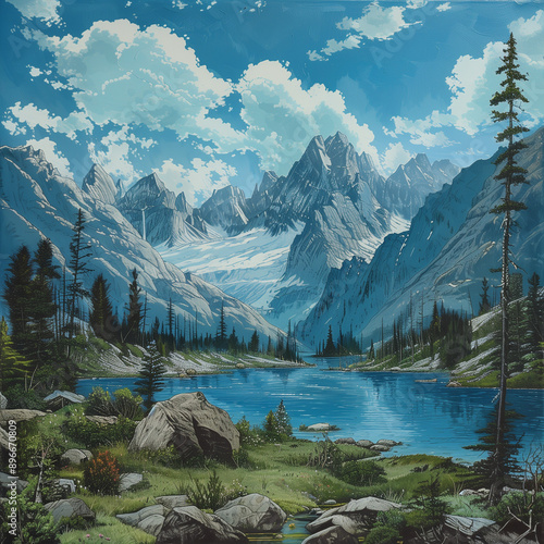 lake and mountains
