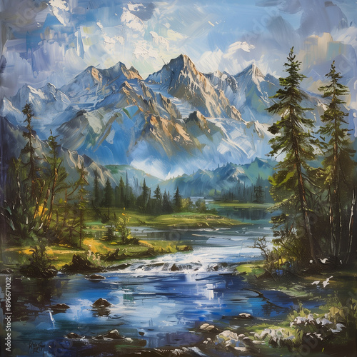 landscape with lake and mountains