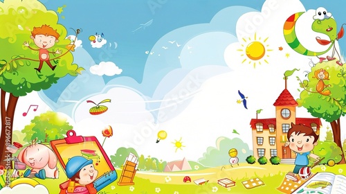 Colorful Pre-school Poster Background: Inspiring Learning and Play for Young Minds © cao