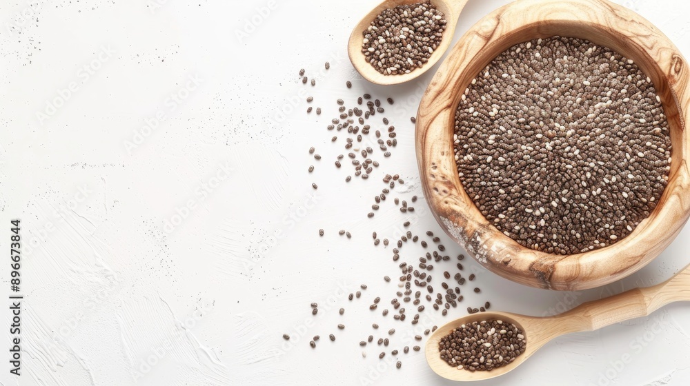 Chia Seeds on White Background for Healthy Food Concept Chia Seeds on White Background for Healthy Food Concept