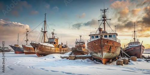 Wallpaper Mural Old rusty ships being dismantled in a snowy winter setting , ship breaking, ship graveyard, dismantling, rusty, metal, winter Torontodigital.ca