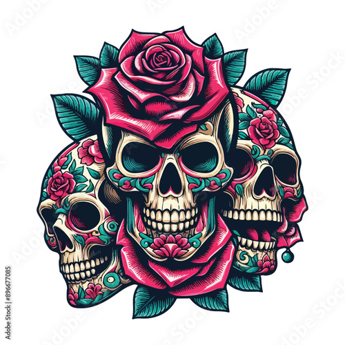  Skull and Rose Vector Art