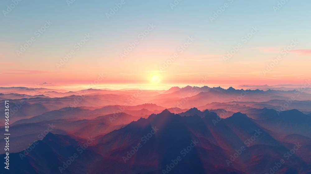 Naklejka premium A serene 3D clipart of a sunrise over a mountain range