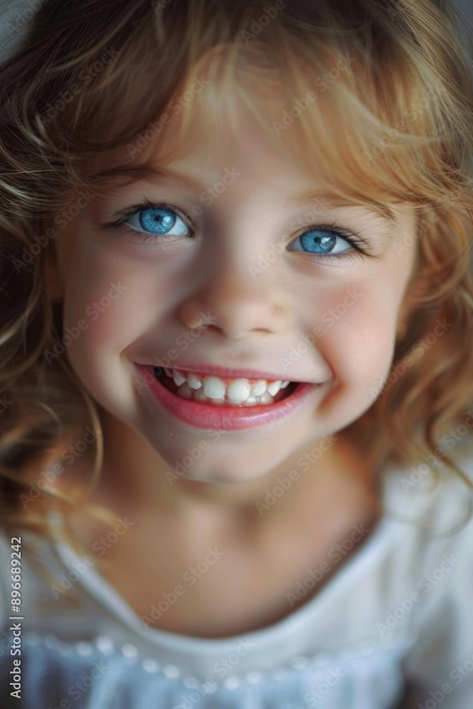 Happy smiling little girl with blue eyes and blonde hair. Cute child with beautiful face looking into camera close-up portrait Happy smiling little girl with blue eyes and blonde hair. Cute child with beautiful face looking into camera close-up portrait
