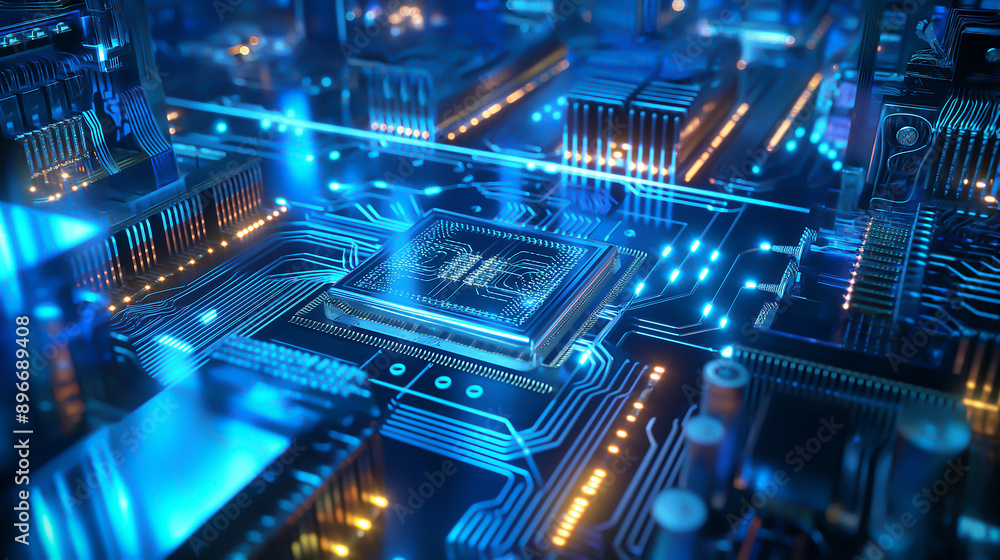 a quantum computer, complex architecture, cool blue lighting a quantum computer, complex architecture, cool blue lighting