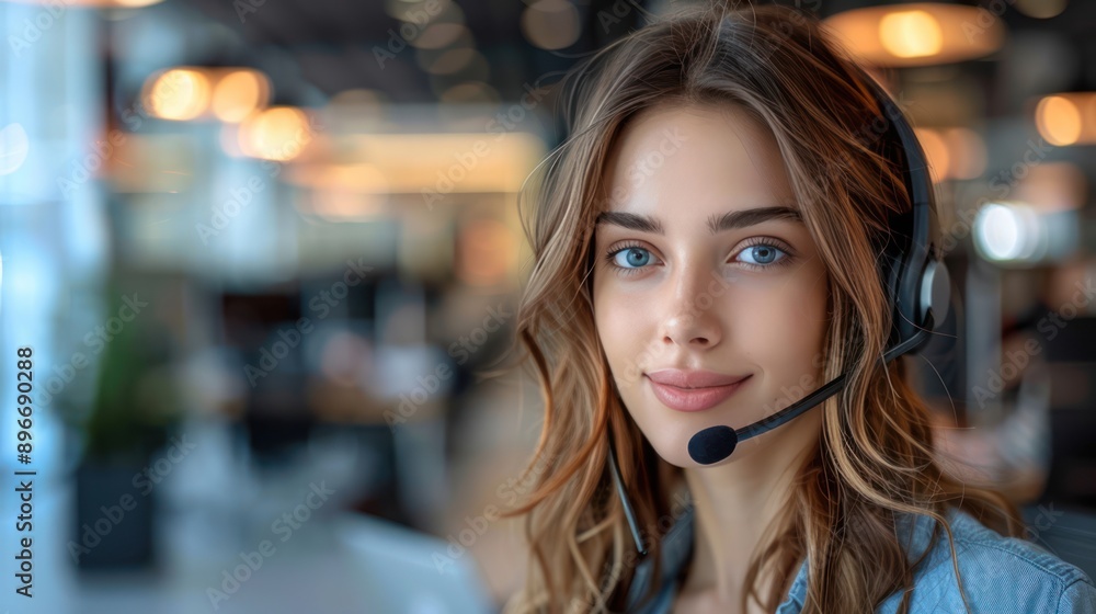 Customer Service Pro: Female Call Center Agent in Headset Assisting Customers Customer Service Pro: Female Call Center Agent in Headset Assisting Customers
