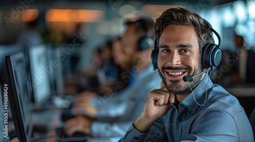 Customer Support Agent Counting on Fingers at Call Center with Colleagues