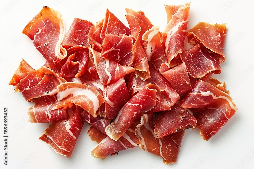 Close-up of Sliced Prosciutto on White Background Close-up of Sliced Prosciutto on White Background