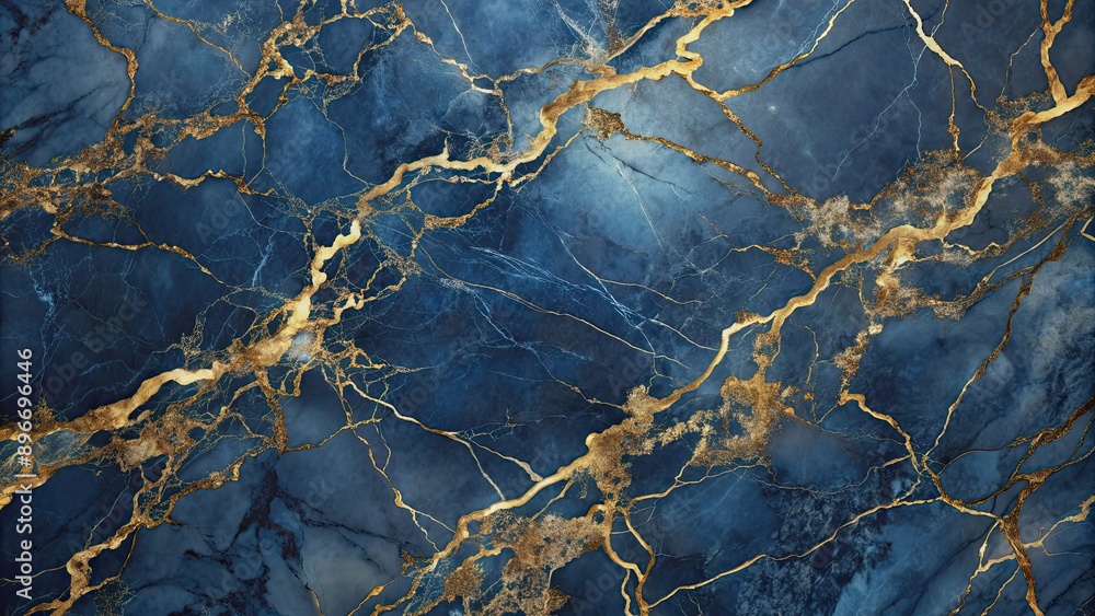 Fototapeta premium Elegant navy blue marble texture background with gold streaks , navy blue, marble texture, elegant
