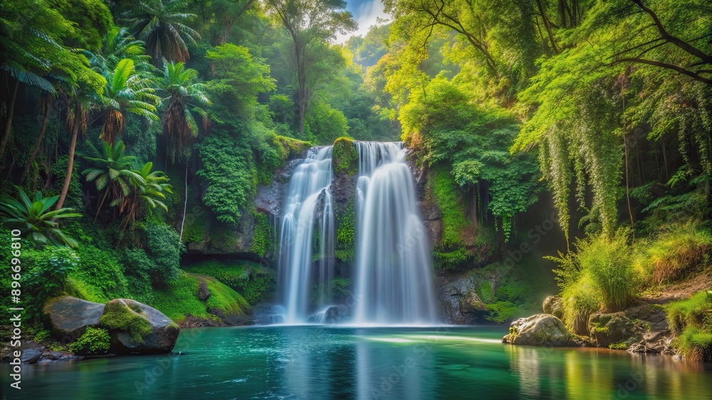 Serene waterfall in a lush tropical forest setting, waterfall, lush vegetation, nature, serene, tranquil, scenery Serene waterfall in a lush tropical forest setting, waterfall, lush vegetation, nature, serene, tranquil, scenery