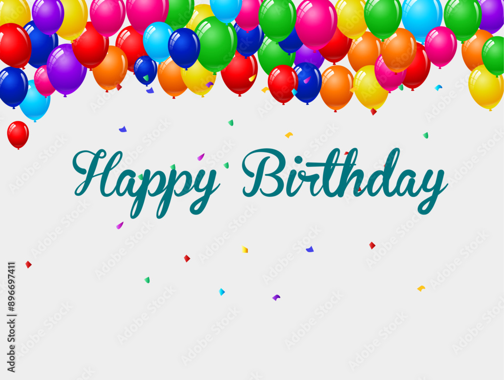 Happy Birthday card with colorful balloons and confetti. Vector illustration. Happy Birthday card with colorful balloons and confetti. Vector illustration.
