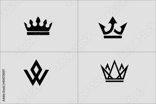 collection of creative king and queen crowns symbol, Royal king crown queen princess tiara diadem prince crowns silhouette logo vector