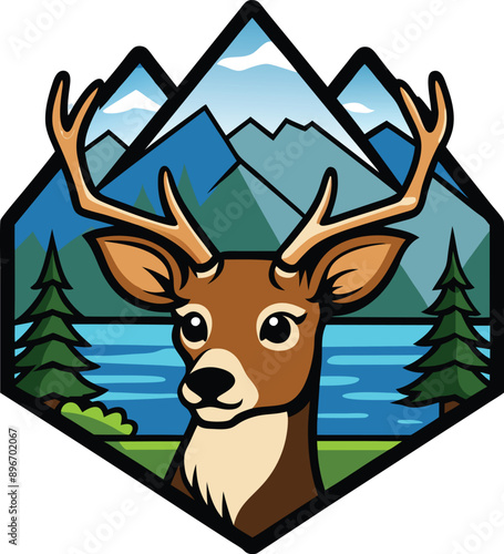 Hand drawn cartoon deer head icon,logo poster design