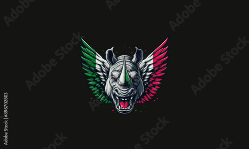 head rhino roar with wings vector illustration mascot design