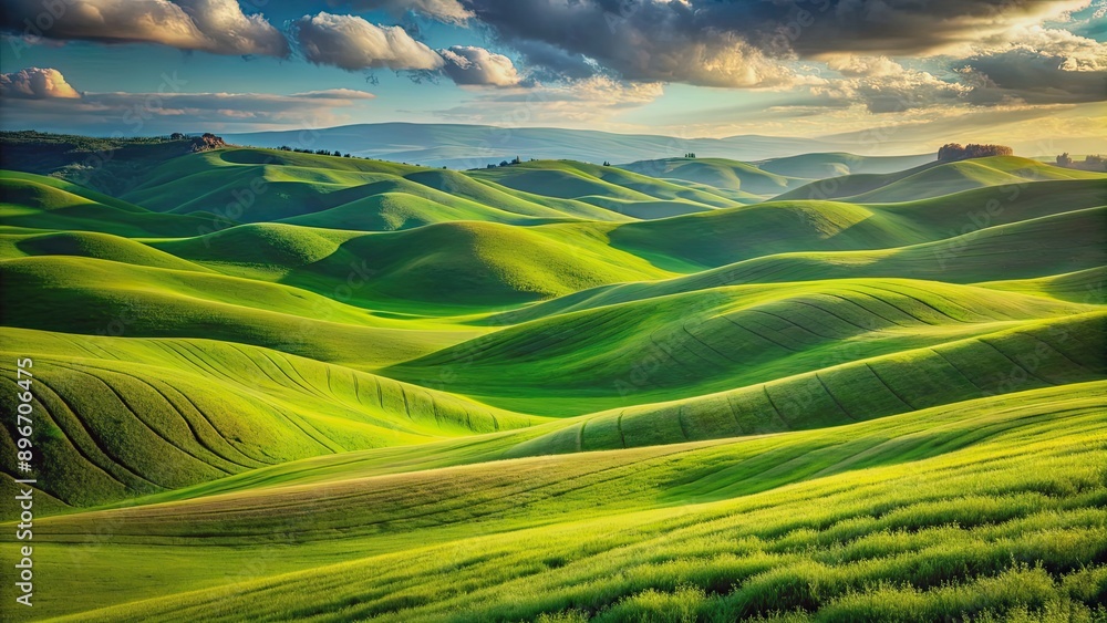 Vibrant rolling green hills covered in lush grass, scenic, landscape, serene, tranquil, nature, countryside, beautiful Vibrant rolling green hills covered in lush grass, scenic, landscape, serene, tranquil, nature, countryside, beautiful