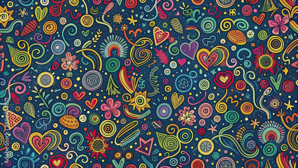 Naklejka premium Seamless background with abstract doodles and scribbles for a creative look, abstract, doodles, scribbles, seamless, background