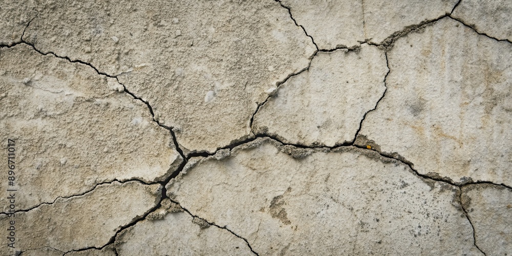 Obraz premium Cracked concrete surface showcasing unique patterns and textures, concrete, cracked, surface, patterns, textures