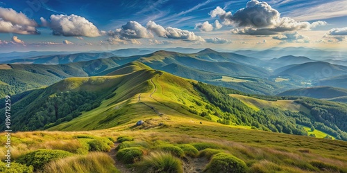 Fototapeta Naklejka Na Ścianę i Meble -  Mountain landscape near Okraglik Peak in Bieszczady Mountains, Poland, mountain, landscape, Okraglik Peak, Bieszczady Mountains