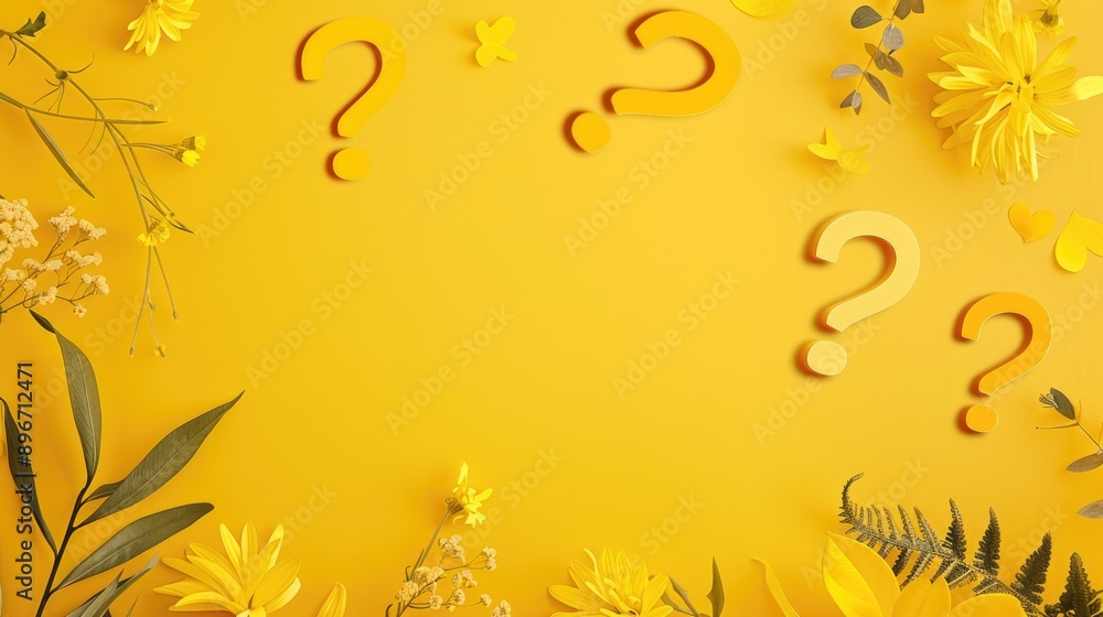 Fototapeta premium Yellow ad banner with space for text featuring a quiz game