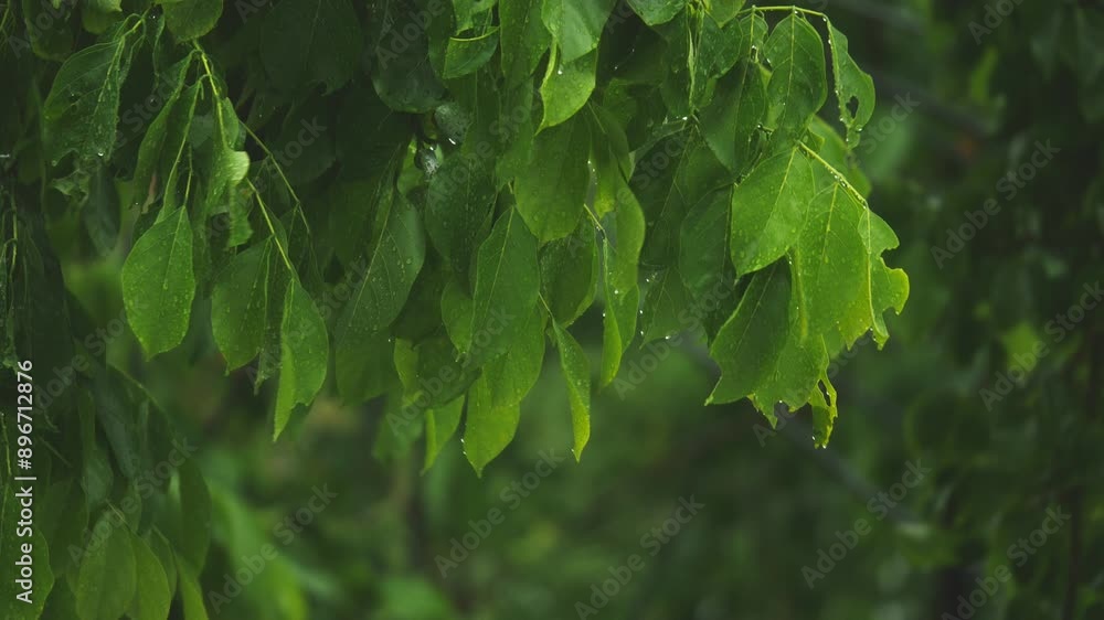 Rain pouring in jungle, Heavy rain on trees in the park Rain pouring in jungle, Heavy rain on trees in the park