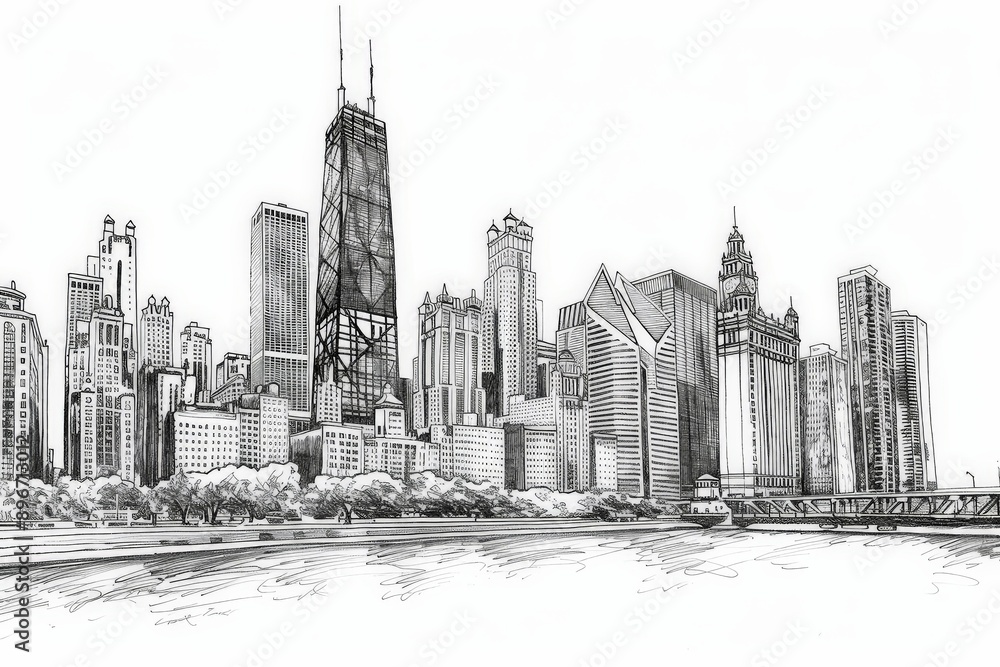 Fototapeta premium hand drawn ink panorama of city