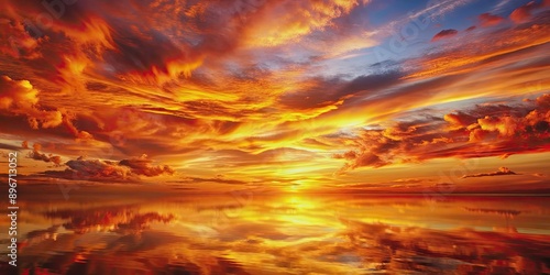Abstract artwork of a fiery sunset with warm hues blending together , sunset, abstract, art, fiery, warm, red, orange, yellow
