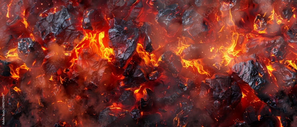 Panoramic close-up, high detail scan of glowing fire texture, Generative AI Panoramic close-up, high detail scan of glowing fire texture, Generative AI