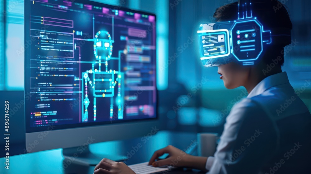 User engaging in a conversation with a chatbot on their computer, receiving real-time language practice, Chatbot, Computer User engaging in a conversation with a chatbot on their computer, receiving real-time language practice, Chatbot, Computer