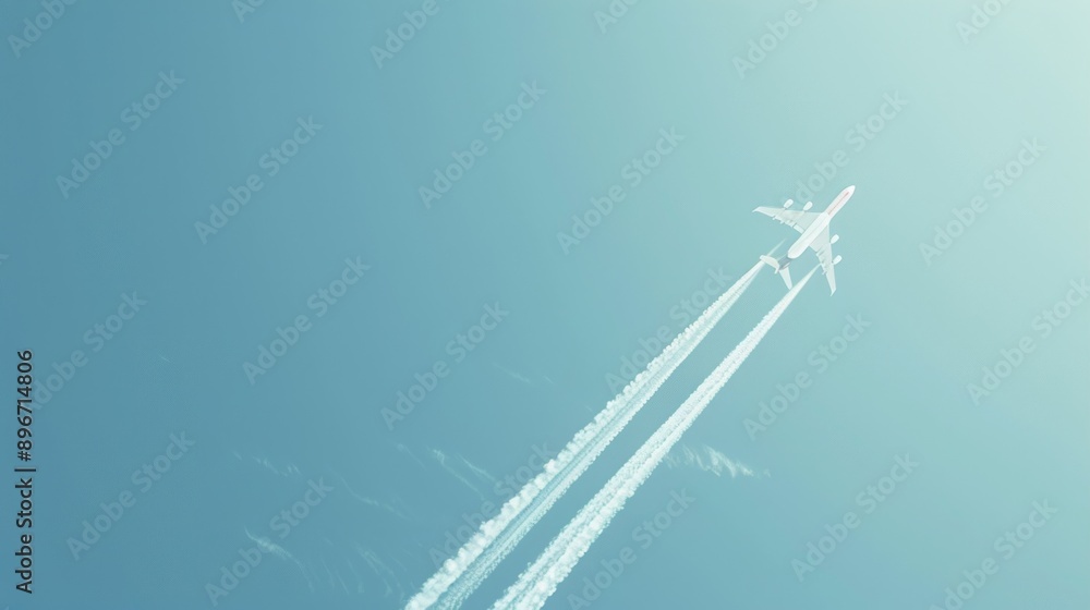 Airplane Leaving a Contrail in the Blue Sky Airplane Leaving a Contrail in the Blue Sky
