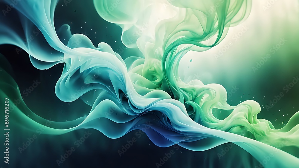 Obraz premium Abstract smoke with gradient colors, blending from green to blue, mysterious and ethereal, soft and flowing atmosphere