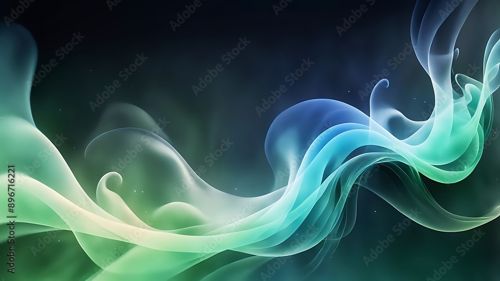 Fototapeta premium Abstract smoke with gradient colors, blending from green to blue, mysterious and ethereal, soft and flowing atmosphere