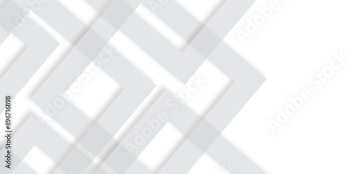 White abstract geometric background with white paper sheets soars as abstract spaces with rectangles, parallel stripes, perspective, shadows in simple strict modern material in triangle and square.