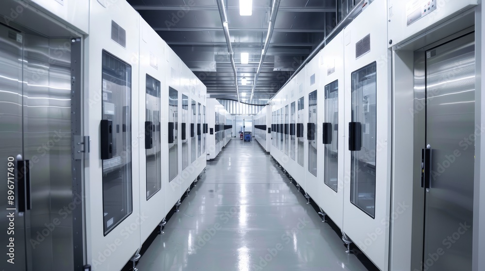 Commercial grade industrial freezers in a large factory for efficient freezing processes Commercial grade industrial freezers in a large factory for efficient freezing processes