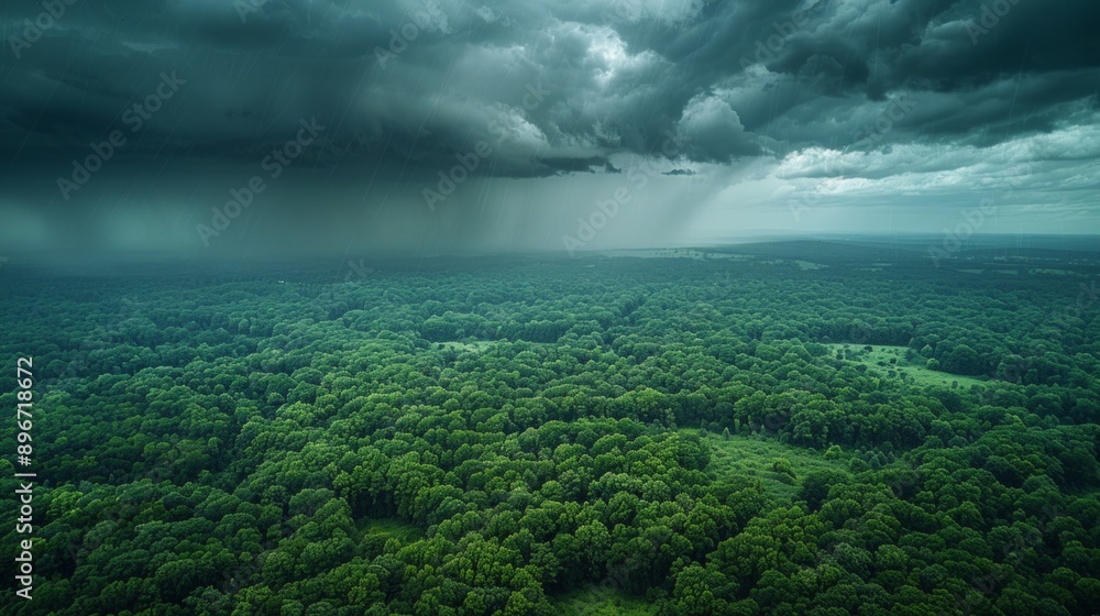 Dark Storm Clouds Over Lush Green Forest Dark Storm Clouds Over Lush Green Forest