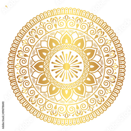 Indian flower mandala art with luxury golden circle frame transparent vintage gold circular pattern	
