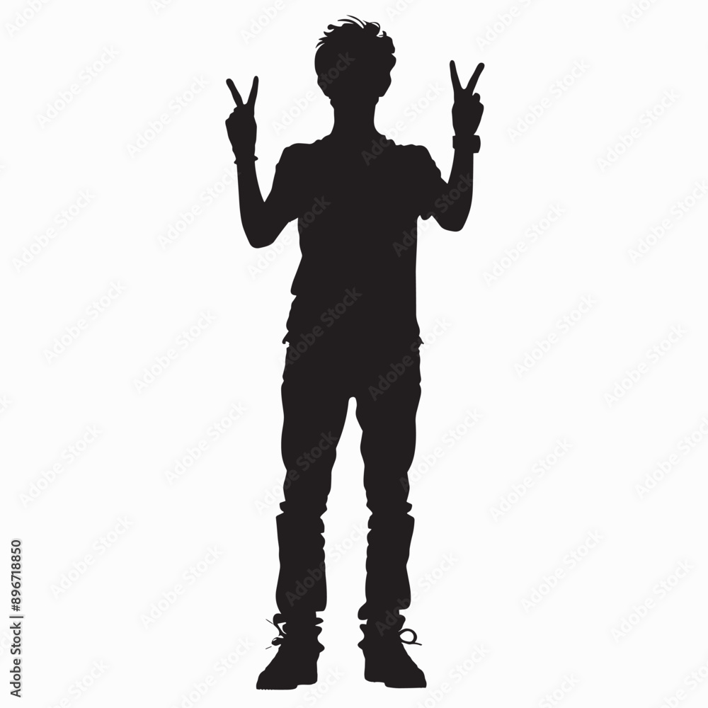 Silhouette of a man with peace sign gesture. Silhouette of a man with peace sign gesture.