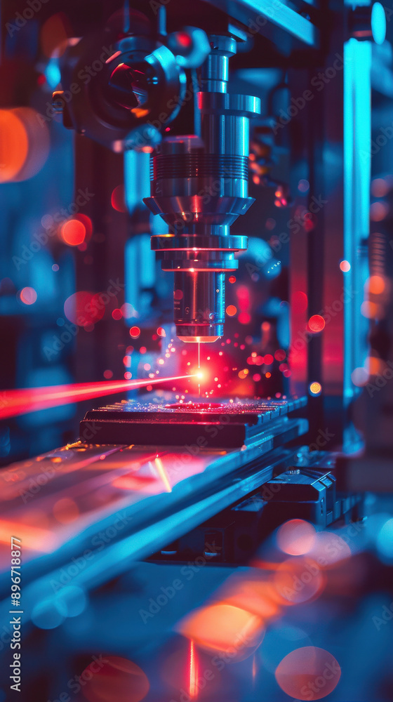 A close-up shot of a laser cutting machine in action, showcasing precision technology and advanced manufacturing processes in an industrial setting. A close-up shot of a laser cutting machine in action, showcasing precision technology and advanced manufacturing processes in an industrial setting.