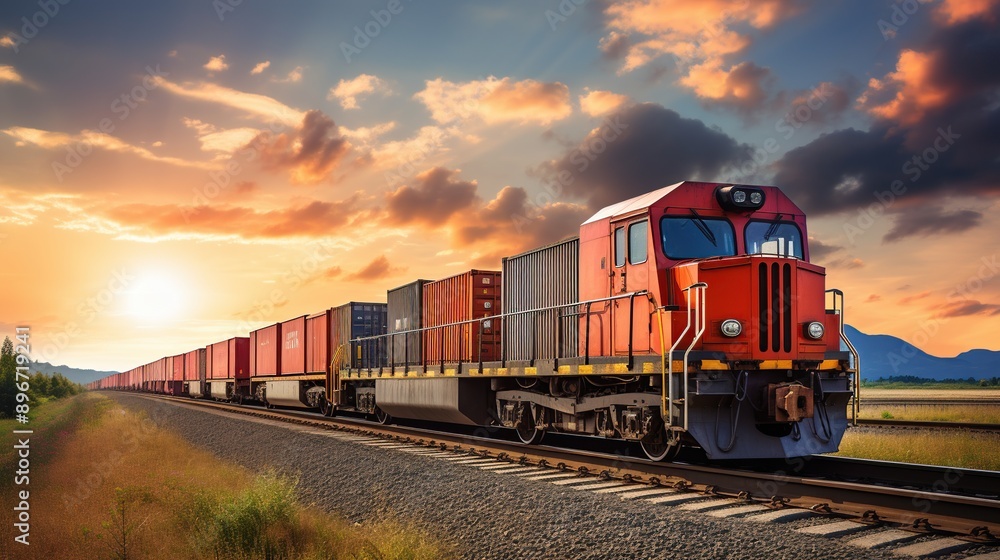 Fototapeta premium Freight Train at Sunset