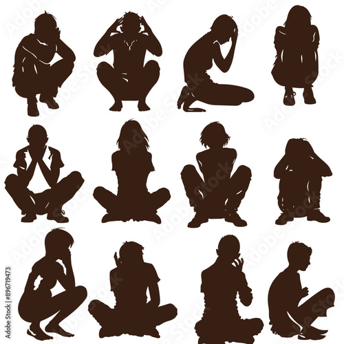 Silhouettes of people in various poses,  perfect for design projects.