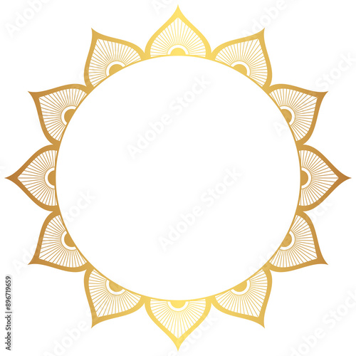 Indian flower mandala art with luxury golden circle frame transparent vintage gold circular pattern	