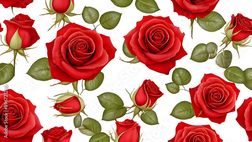 Photo beautiful red rose isolated over white Background Generative AI