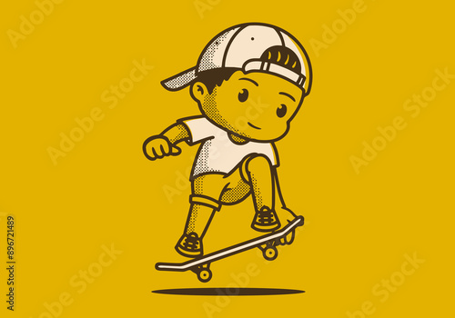 Mascot character illustration of a boy jumping on the skateboard