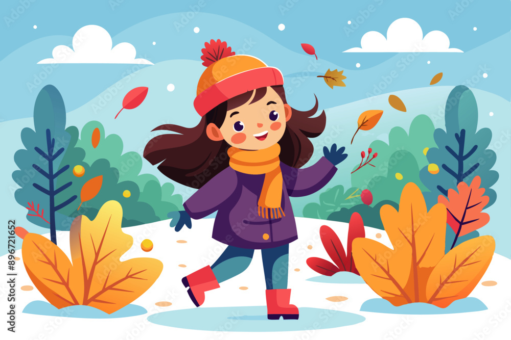 a child play in the snow, minimal style flat vector illustration a child play in the snow, minimal style flat vector illustration