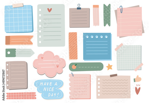 Pastel Note Paper and Stationery Vector Set - Cute Doodle Illustrations